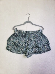 Mossimo Women Shorts Large Green Graphic Print Rayon Hi Rise Elastic Wst Culotte - Picture 1 of 18