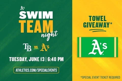 Oakland A's Athletics 6/13 Swim Team Night Beach Towel Special Event Cover
