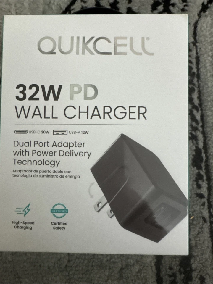 *SEALED* Quikcell 32W Dual Port (USB-C & USB-A) PD Wall Charger - Black - Image 1 of 4