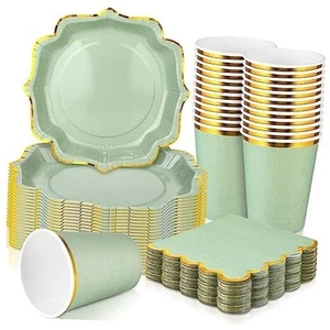 72 Pcs Plates and Napkins Party Supplies Disposable Dinnerware Set Sage Paper - Picture 1 of 7
