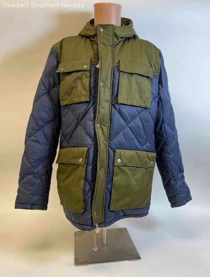 Lucky Brand Men's Green/Blue Quilted Parka Jacket - Size Medium - Image 1 of 4