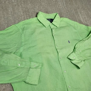 Vintage Polo Ralph Lauren Shirt Men Large 100% Linen Classic Fit Green Button Up - Picture 1 of 8