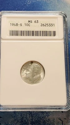 1948-S Roosevelt Dime 10  MS63 Old ANACs Soap Box Holder!!! Bright and Flashy - Image 1 of 4