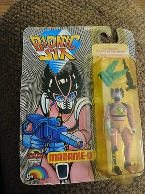 Figura de acción Bionic Six Madame-O 1986 vintage nueva tarjeta sin perforar LJN 6 MadameO Foto 1 de 2