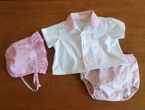 VINTAGE 6 MO HEALTH-TEX SHIRT w EMBROIDERED KITTY DIAPER BOTTOM & BONNETT ROMPER - Picture 1 of 9