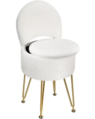 Vanity Stool Chair with Storage and Folding Back 15.7 x 15.7 x 19.5 Faux - Image 1 of 4