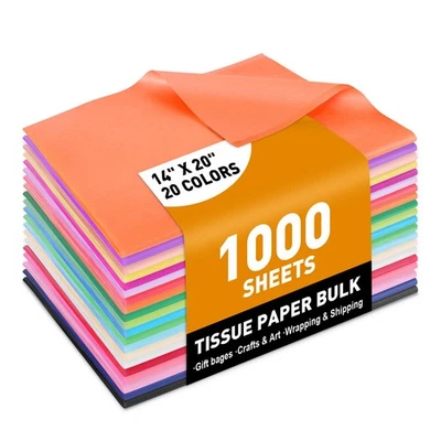 1000 PCS Tissue Paper, 20 Colors 14" X 20" Tissue Papers Bulk for Packaging, ... - Image 1 of 4