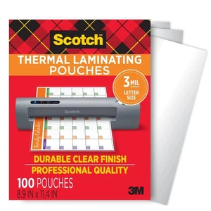 Scotch Thermal Laminating Pouches, 100-Pack, 8.9 x 11.4 inches, Letter Size - Picture 1 of 10