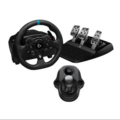 Logitech G923 Racing Wheel Pedals + G Driving Shifter Real Leather Xbox PC Mac - Image 1 of 4