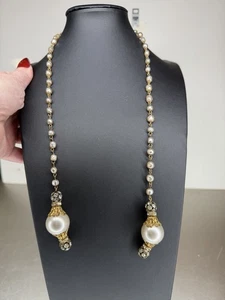 Vintage Art Deco Faux Pearl Gold Bead Necklace Statement Victorian Flapper - Picture 1 of 4