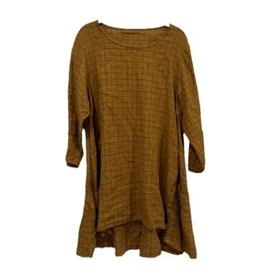 Cut Loose Mustard Print Round Neck Dress Handkerchief Medium M  Lagenlook - Picture 1 of 7