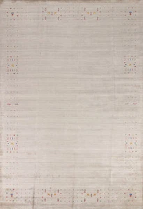 Alfombra de salón beige e marfil de alta calidad lana hecha a mano Gabbeh 9x12 pies - Imagen 1 de 19