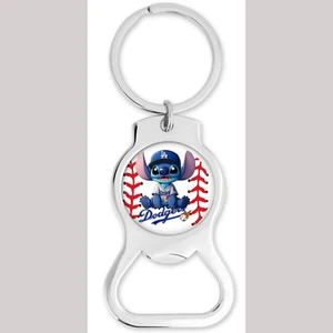 Stitch Dodgers Inspired Bottle Opener Keychain Round - Picture 1 of 1