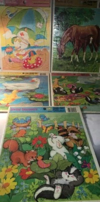 De Colección Lote 5 ANIMALES Caballo PATO Conejito Whitman Marco Dorado BANDEJA Puzzle Mofeta Mapache Foto 1 de 4