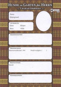 Narrativa-Ersatz-Charakterbogen für Rollenspiel "Hunde im Garten des Herrn"-neu - Picture 1 of 1