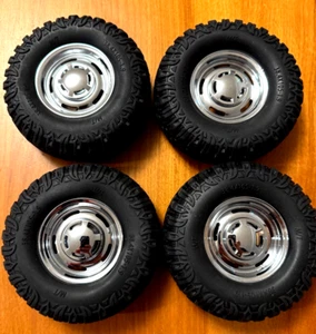 Crawler Wheel Tire set Polished Aluminum rims 1.9" Blazer c/k TRX-4 RC4WD SCX10 - Picture 1 of 10
