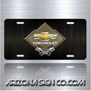 Chevy Bowtie Inspired Art Crossed Pistons on Aluminum License Plate Tag - Bild 1 von 6