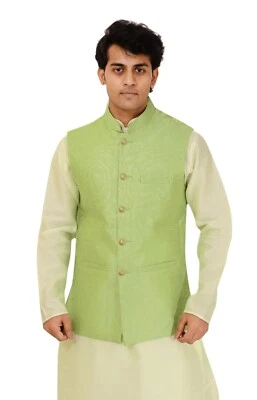 Mens Indian Pakistani Floral Self Print Waistcoat Koti Jacket Only 1049 - Image 1 of 4