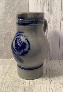 German Pottery Jug Vintage Handmade, Blue Glaze Ceramic - Picture 1 of 8