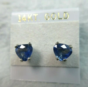 SAPPHIRE - Genuine High-end 14K White Gold Ceylon-Blue Heart Earrings 1.42 ctw. - Picture 1 of 12