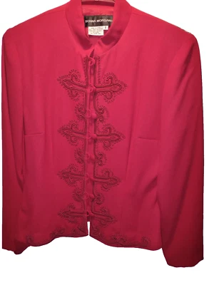 Donna Morgan Red Jacket Size 6 Cording Embroidered Detail B92 - Image 1 of 4