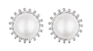 Pearl Clip On Earrings silver plated stud with clear rhinestone crystals - Neha - Picture 1 of 4