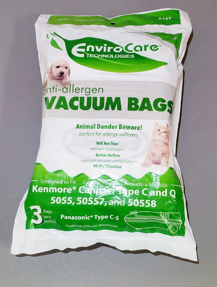 3 Kenmore Style C & Q, 50558, 50557, 5055 Canister Allergen Cloth Vacuum Bags - Image 1 of 3