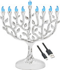 The Dreidel Company Traditional LED Electric Silver Hanukkah Menorah - Battery -
