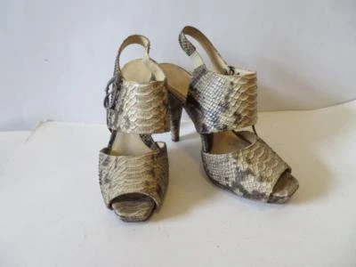 WOMENS BOUTIQUE 9 GRAY,TAUPE SNAKESKIN EMBOSSED LEATHER SANDAL HEELS SIZE 7 - Image 1 of 4