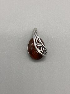 Stunning Baltic Amber Pendant Sterling Silver Oval Stone 