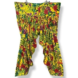 Salwar Hose Damen Blumen gelb bunt Handarbeit Plissee vorne Kordelzug - Bild 1 von 16