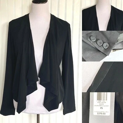Chaqueta Eileen Fisher Drape Frontal Pequeña PS Cuero Borde Seda Georgette Crepe NUEVA Foto 1 de 4