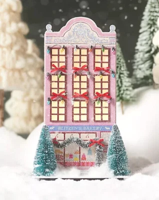 Anthropologie Emily Taylor Light Up Village House Bakery Row Pink George Viv NEW - Image 1 of 4