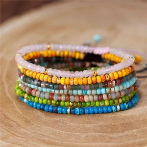 Natural Crystal Stone Bracelet Tiny Gemstone Beads Dainty Bracelet Minimalist - Picture 1 of 8