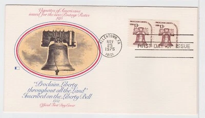TurtlesTradingPost- Liberty Bell Coil Pair- 1975 FDC #1618- Fleetwood Cachet - Image 1 of 2