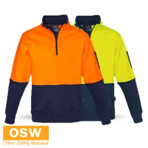 Unisex Hi Vis 1/2 Zip Pullover 100% Polyester Soft Warm Kangaroo Pockets - Picture 1 of 9
