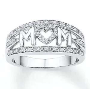 925 Sterling Silver plated Shinny Bling Mom Mother Ring Women Beautiful Gift - Picture 1 of 2