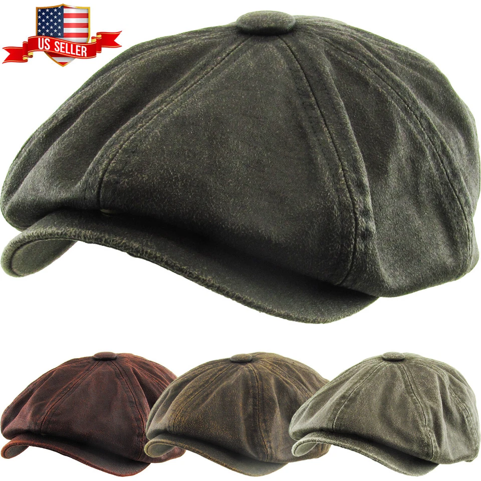 Men's Ivy Hat PU Leather Button Top Golf Driving Ascot Winter Flat Cabbie New... - Image 1 of 1