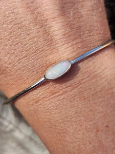 Sterling Silver Opal Bangle Bracelet, Handmade Coober Pedy Opal Stone - Picture 1 of 16