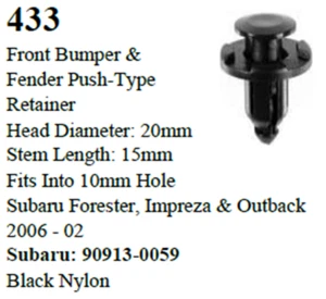 25 Pcs Front Bumper Fender Push-Type Retainer Compatible with Subaru 90913-0059 - Picture 1 of 2