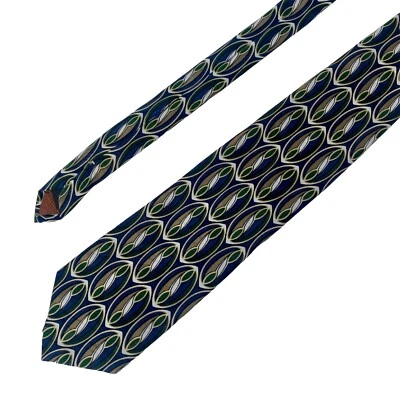 Corbata de cuello abstracta verde y azul vintage Oleg Cassini para hombre Foto 1 de 4