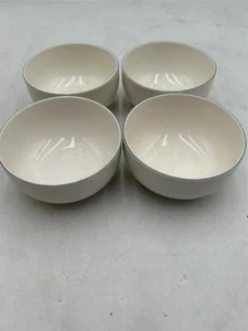 4)  SEOKCHON  LEE HOUSE  SMALL BOWLS   4 1/2"  WHITE  BLUE TRIM - Picture 1 of 3