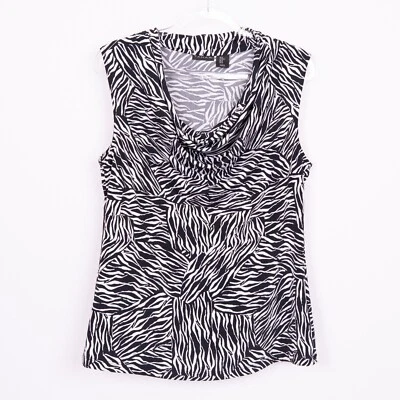 Blusa Top Tahari Estampado Cebra Sin Mangas Capucha Cuello - Talla M Foto 1 de 4