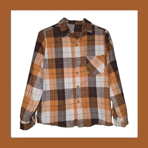 Boys Orange Flannel Button-Up Shirt - Like New - Large 10/12 - Picture 1 of 6
