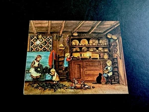1 tarjeta de felicitación de Navidad de artista estadounidense de colección Tasha Tudor niños ocupados en casa - Imagen 1 de 3