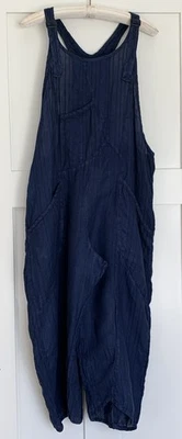 Mono para mujer Cynthia Ashby de lino azul pierna ancha pequeño 5 bolsillos Foto 1 de 4