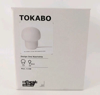 Abajur de mesa Ikea TOKABO pequeno cogumelo vidro colorido opala branco e lâmpada LED E12 - Imagem 1 de 4