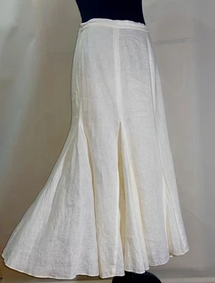 Maxi Falda LRL Ralph Lauren Talla 6 Forrada Lino Blanco Crema Costera Chic Boho Foto 1 de 4