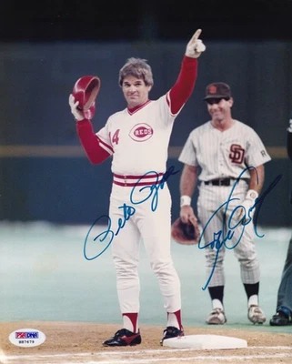 Pete Rose & Steve Garvey Signed Reds 8x10 Photo PSA/DNA COA #4192 Picture Auto'd - Image 1 of 4