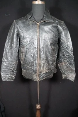 Vintage Men's 1950's Black Leather Cycle Jacket Size Large Very Good Condition - Image 1 of 4